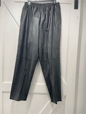 Vintage Silhouettes Black Leather Pants 16 Womens Elastic Waistband